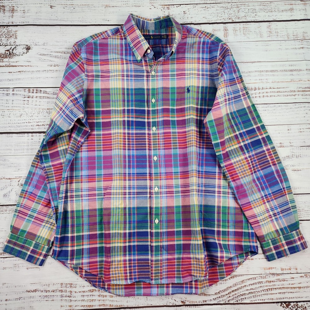 Polo Ralph Lauren Shirt Mens XL Multicolor Plaid Madras Button Down Long Sleeve